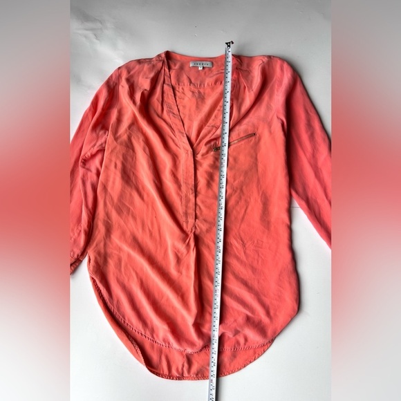 Sandro Paris 100% Silk Women's Blouse Size 2 medium pink orange - Picture 4 of 7